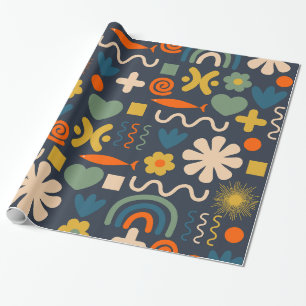 Cute Miscellany Scandinavian Mönster Blue Orange Presentpapper