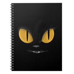 Cute Mischievous Black Cat med Fangs Anteckningsbok Med Spiral