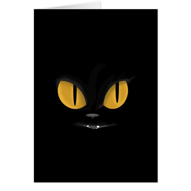 Cute Mischievous Black Cat med Fangs Hälsningskort (Framsidan)