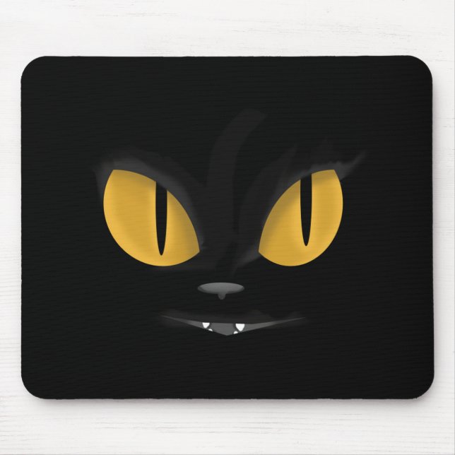 Cute Mischievous Black Cat med Fangs Musmatta (Framsidan)
