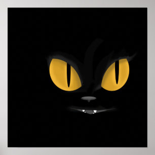 Cute Mischievous Black Cat med Fangs Poster