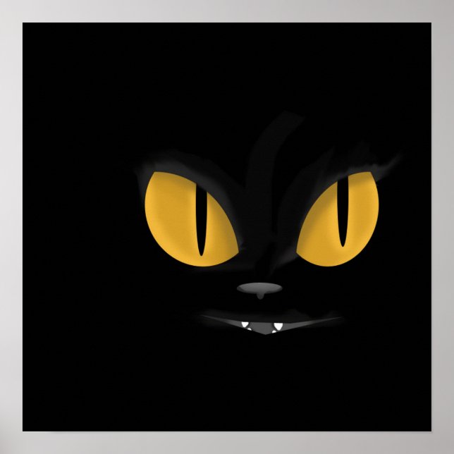Cute Mischievous Black Cat med Fangs Poster (Framsidan)