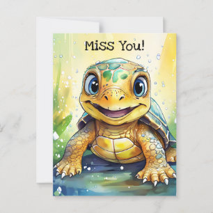 Cute "Miss You" Turtle Thmet Vykort