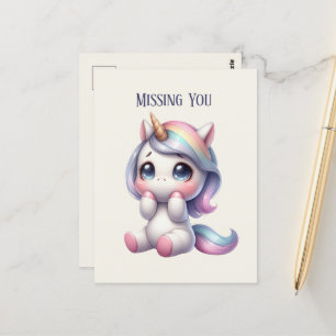 Cute Missing You Unicorn Vykort