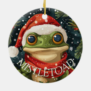 Cute Mistletoad jul Frog i Santa Hat Julgransprydnad Keramik