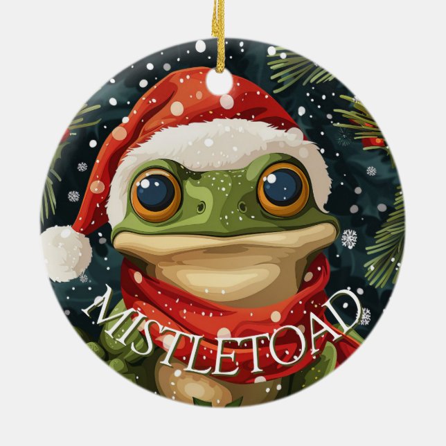 Cute Mistletoad jul Frog i Santa Hat Julgransprydnad Keramik (Baksidan)