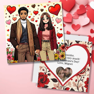 Cute Mixed Couple på Alla hjärtans dag Julkort