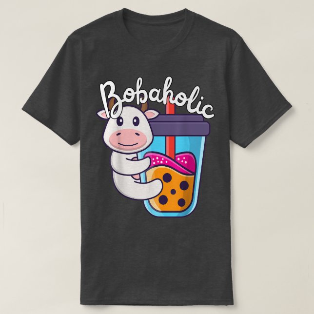 Cute Mjölk Tea Cow Boba Moo Bubble Tea Älskare Fun T Shirt (Design framsida)