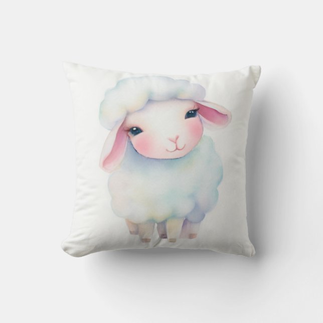Cute, mjuka, vattenfärgade får kudde (Framsida)
