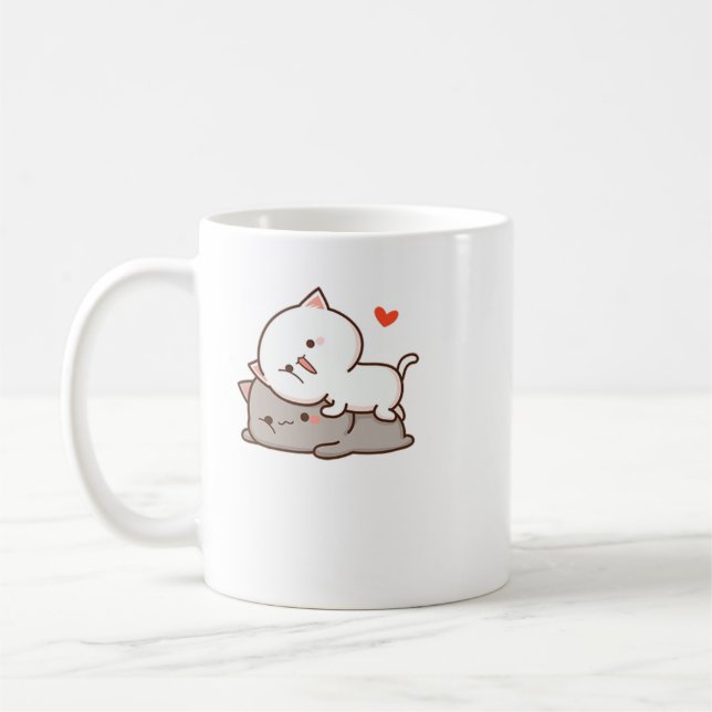 Cute Mochi Peach Cat Kaffemugg (Vänster)