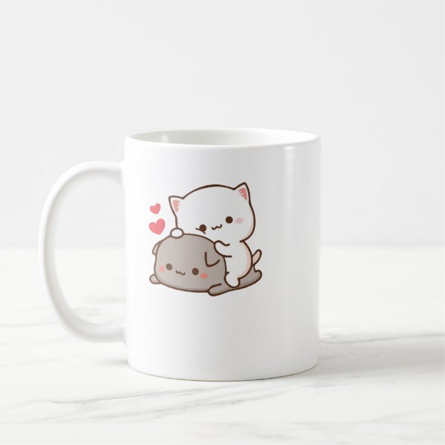 Cute Mochi Peach Cat Kaffemugg (Vänster)