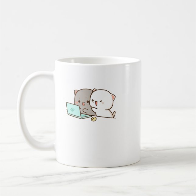 Cute Mochi Peach Cat Kaffemugg (Vänster)