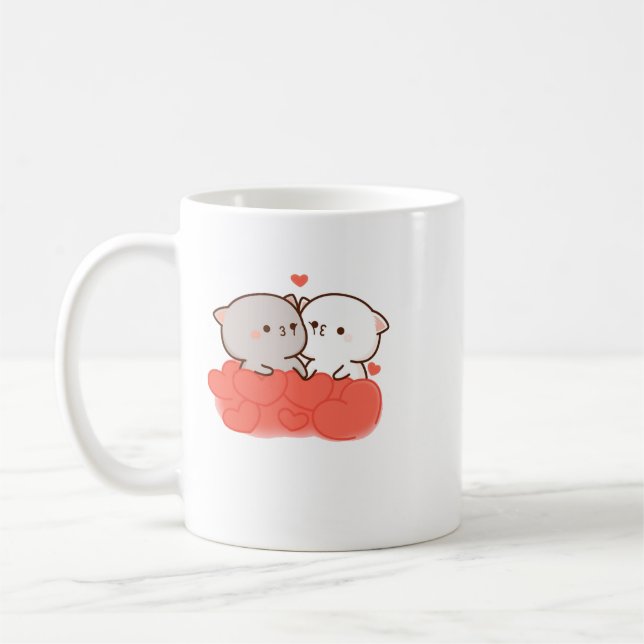 Cute Mochi Peach Cat Kaffemugg (Vänster)