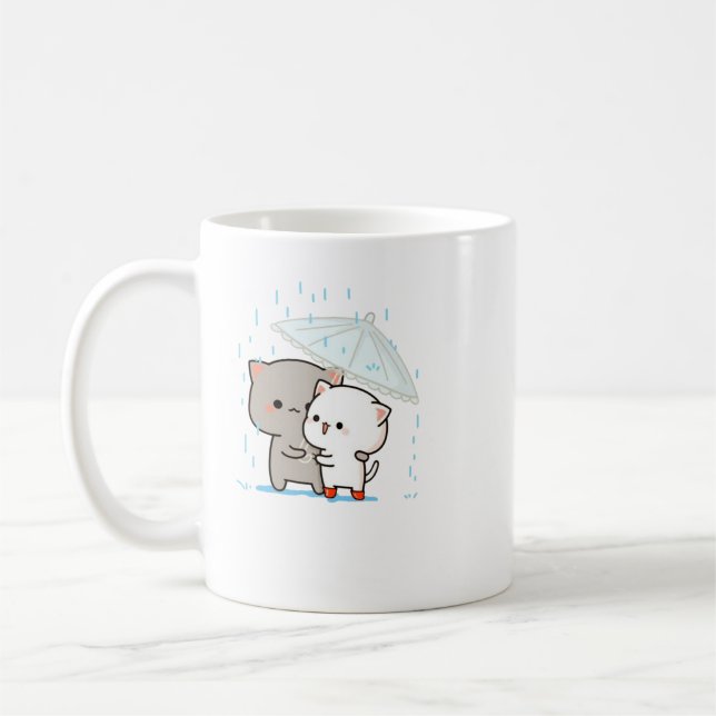 Cute Mochi Peach Cat Kaffemugg (Vänster)