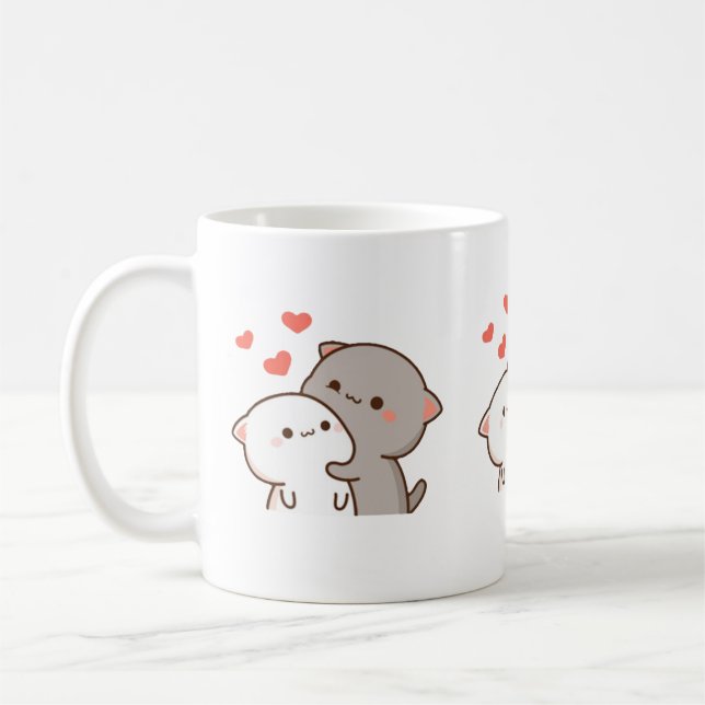 Cute Mochi Peach Cat Kaffemugg (Vänster)