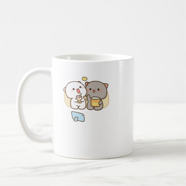 Cute Mochi Peach Cat Kaffemugg (Vänster)