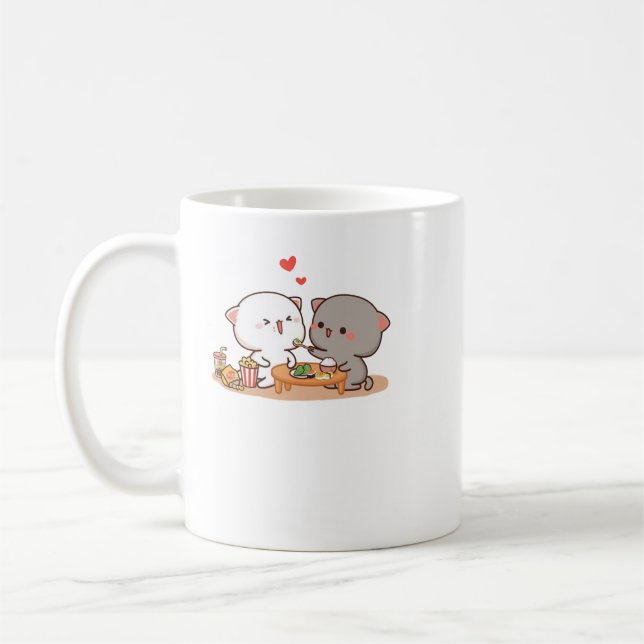 Cute Mochi Peach Cat Kaffemugg (Vänster)