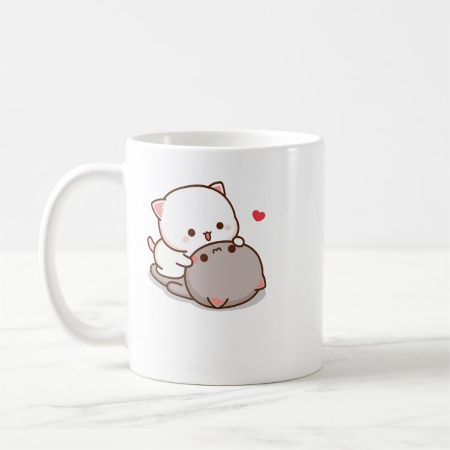 Cute Mochi Peach Cat Kaffemugg (Vänster)