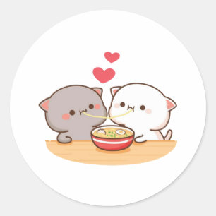 Cute Mochi Peach Cat Runt Klistermärke