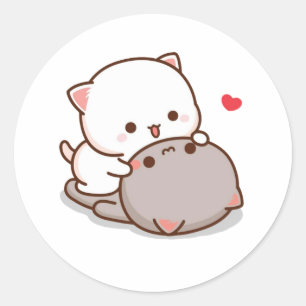 Cute Mochi Peach Cat Runt Klistermärke