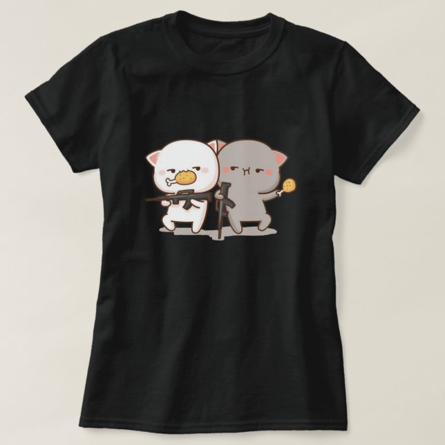 Cute Mochi Peach Cat T Shirt (Design framsida)