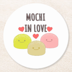 Cute Mochi Tecknad Teckning Underlägg Papper Rund