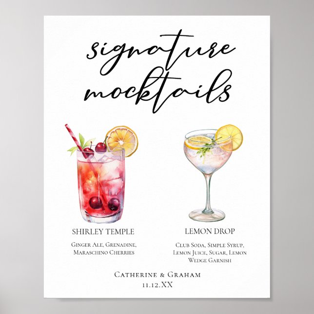 Cute Mocktails Shirley Temple Lemon Drop Menu Poster (Framsidan)