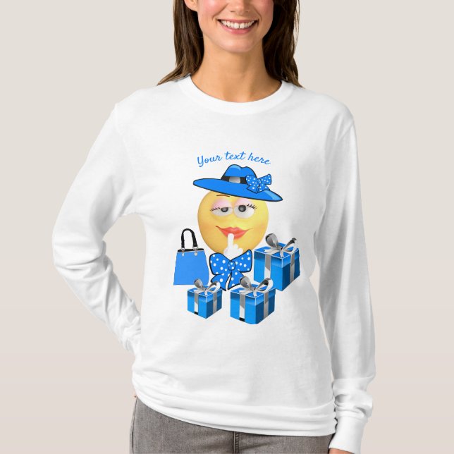 Cute Mode Emoji in Blue with Shopping T Shirt (Framsida)