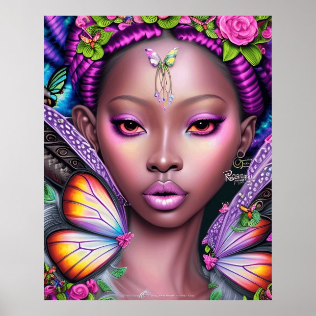 Cute mode Flickor Butterflies psychedelic Färg Poster (Framsidan)