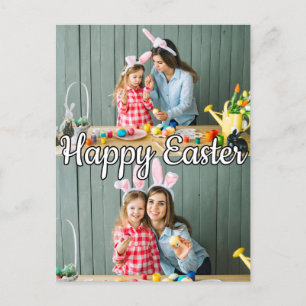 Cute Modern Anpassningsbar 2-fotofamilj Påsk Vykort