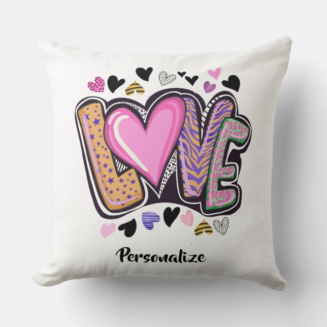 Cute Modern Artsy KÄRLEK - Alla hjärtans dag Kudde (Framsida)