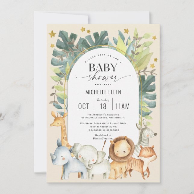 Cute modern Baby djur Safari kallade pojke in i Inbjudningar (Framsida)