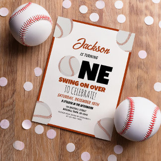 Cute Modern Baseball Sports Kids 1:a födelsedag Inbjudningar