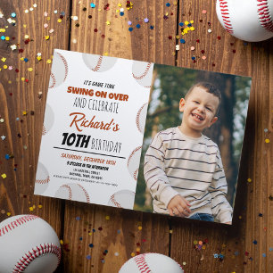 Cute Modern Baseball Sports Kids Photo Birth Inbjudningar