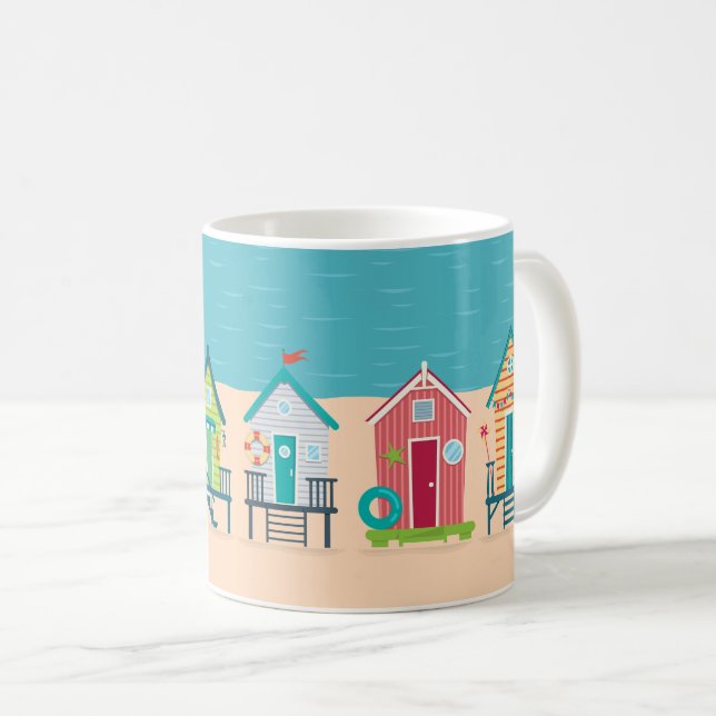 Cute Modern Beach Huts Sommarkonst Kaffemugg (Framsida höger)
