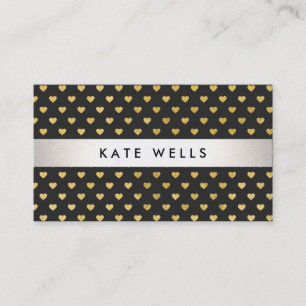 Cute Modern Beauty Black och Guld Heart Mönster Visitkort