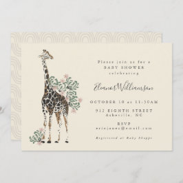Cute Modern Blommigt Giraffe Simple Baby Shower Inbjudningar