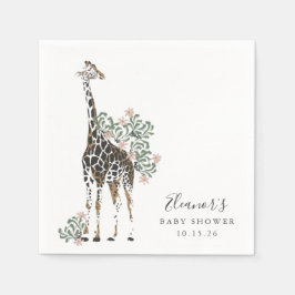 Cute Modern Blommigt Giraffe Simple Baby Shower Pappersservett