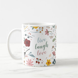 Cute Modern Blommigt Live Laugh Kärlek Personlig Kaffemugg