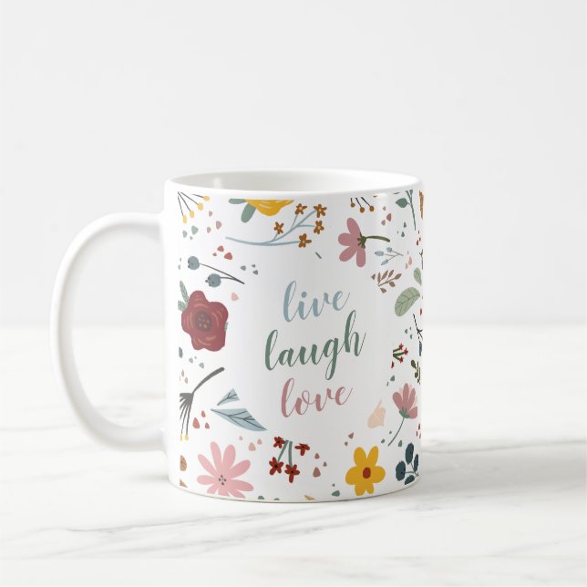 Cute Modern Blommigt Live Laugh Kärlek Personlig Kaffemugg (Vänster)