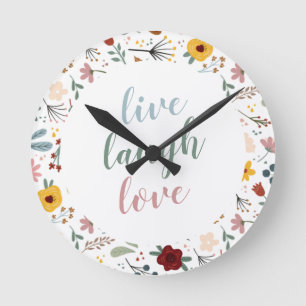 Cute Modern Blommigt Live Laugh Kärlek Rund Klocka