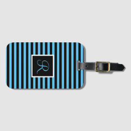 Cute Modern Blue and Black Stripe Brev Bagagebricka