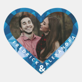 Cute Modern Blue Bröllop Hjärtformat Klistermärke