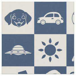 Cute Modern Blue Checkered Icons Seamless Mönster Tyg