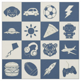 Cute Modern Blue Checkered Icons Seamless Mönster Tyg