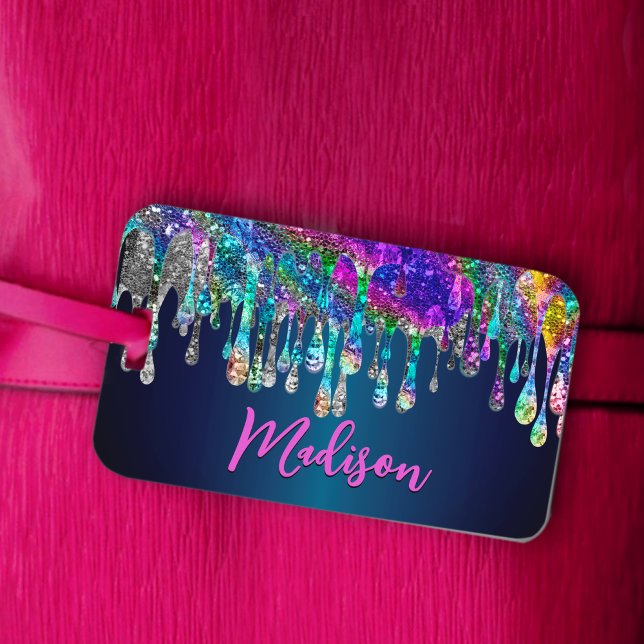 Cute modern Blue Glitter Drives monogram Bagagebricka (Skapare uppladdad)
