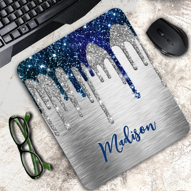 Cute modern Blue Glitter Drives monogram Musmatta (Skapare uppladdad)