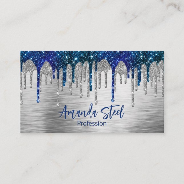 Cute modern Blue Glitter Drives monogram Tidsbeställning Kort (Framsida)