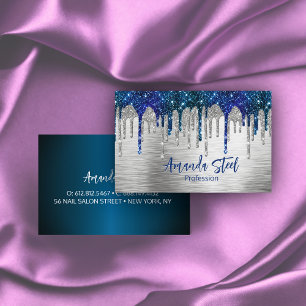 Cute modern Blue Glitter Drives monogram Visitkort