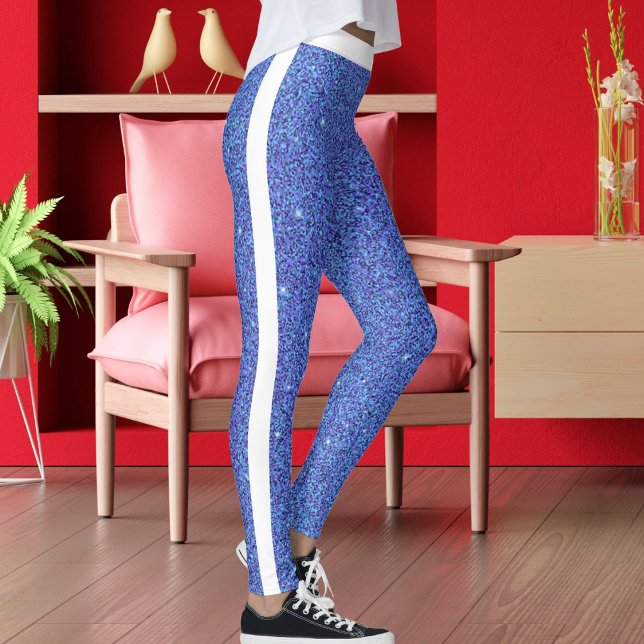 Cute Modern Blue Glitter Sparkles White Rand Leggings (Skapare uppladdad)